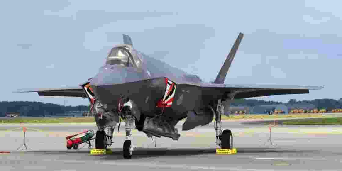 A British F-35 stealth fighter jet stationed on a runway.