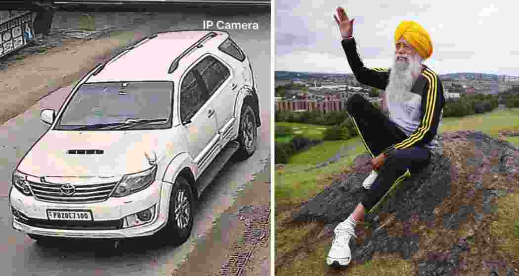 (Left) The white Toyota Fortuner identified in the tragic hit-and-run that claimed the life of marathon legend Fauja Singh (Right).
