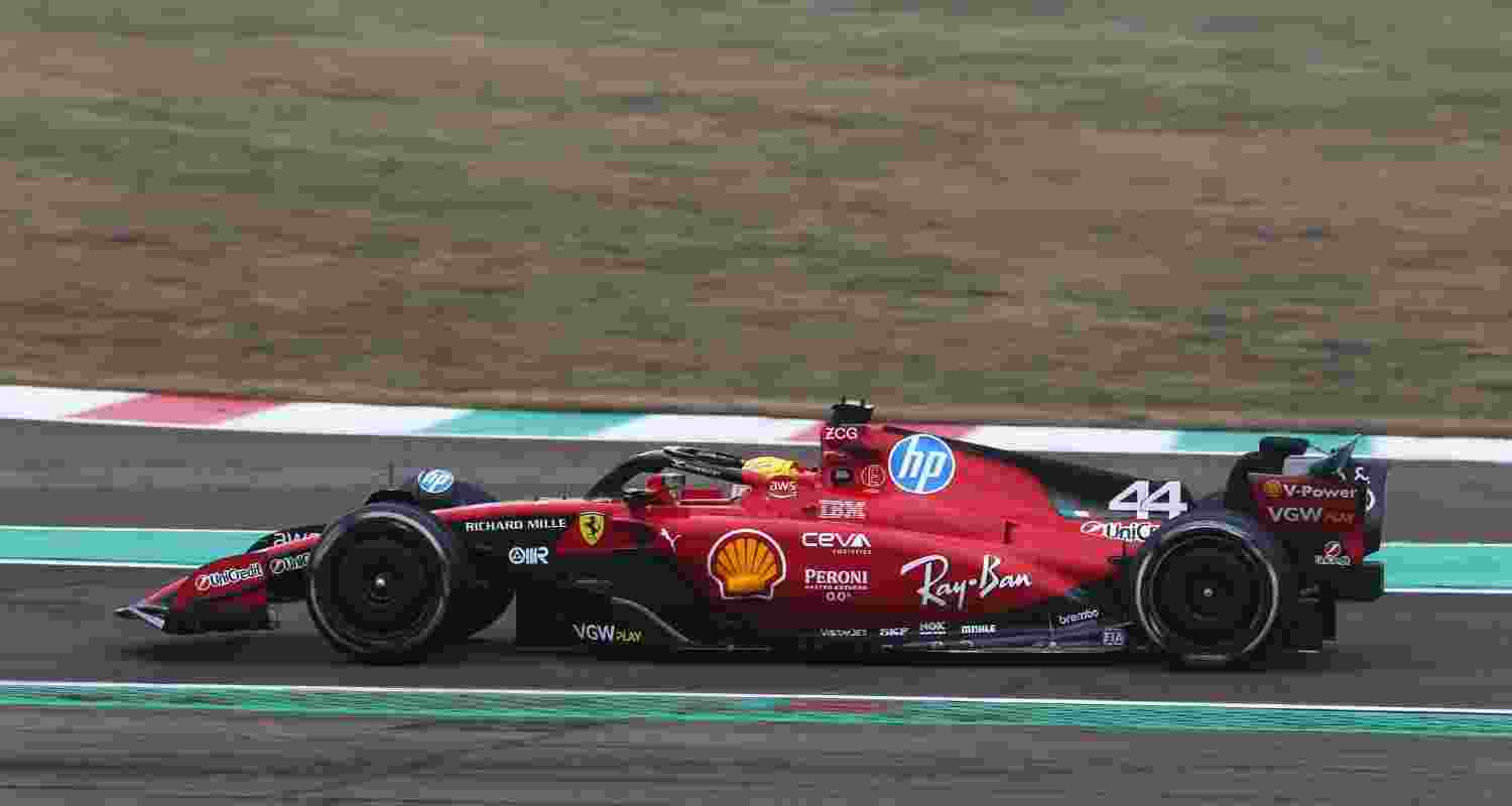 Lewis Hamilton during his inaugural lap for team Ferrari.