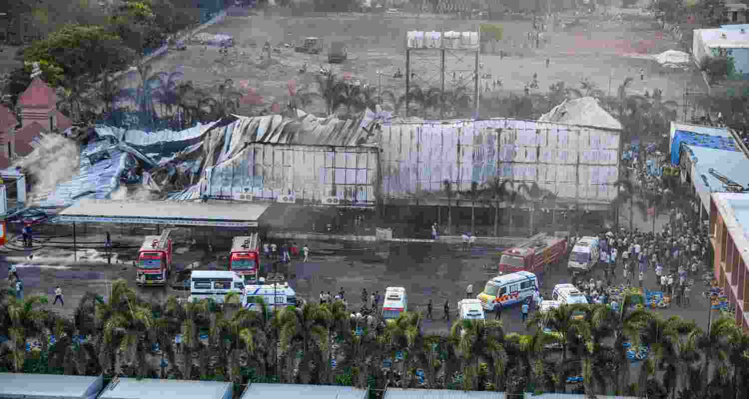 The burnt-down Gaming zone in Rajkot, Gujarat.Image via PTI. The burnt-down Gaming zone in Rajkot, Gujarat.Image via PTI.