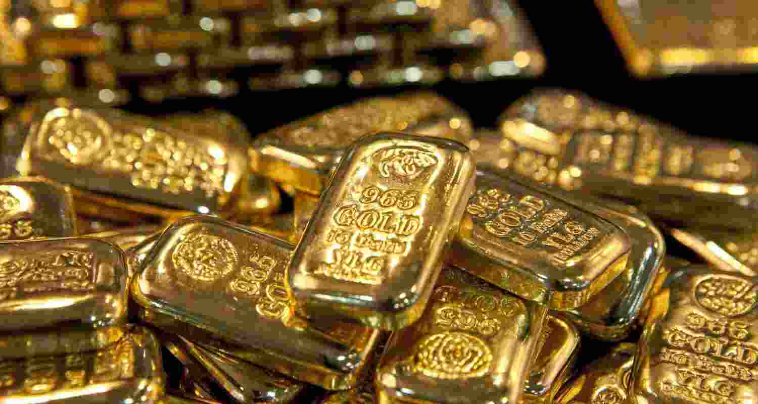 Globally, Comex gold futures for December delivery fell 0.07 per cent to USD 3,393.97 per ounce in New York