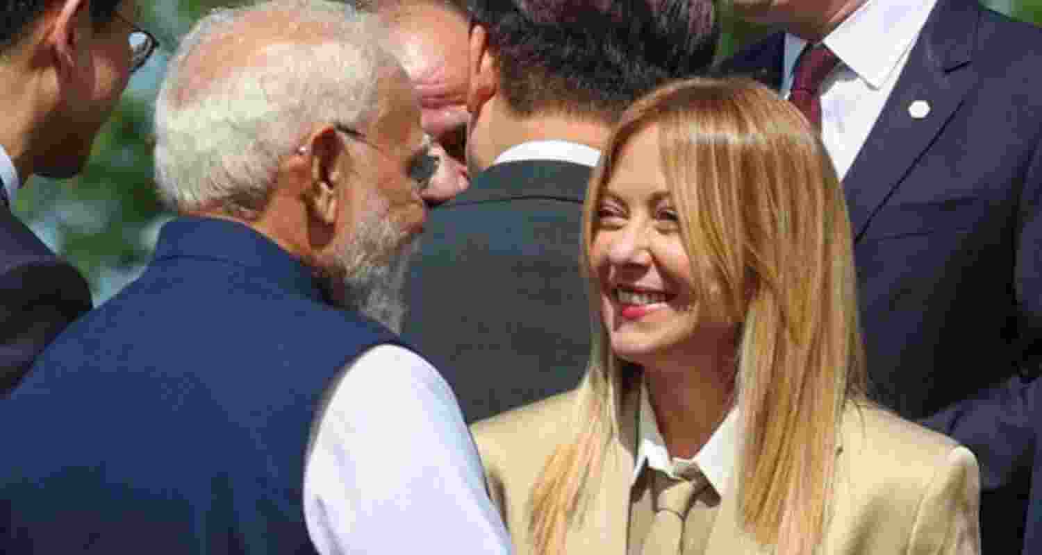 Prime Minister Narendra Modi with Italian Prime Minister Giorgia Meloni.