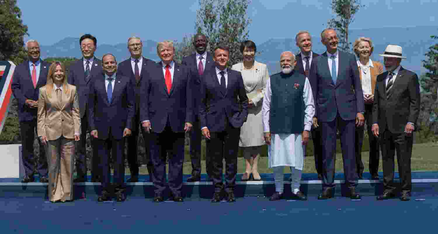 Prime Minister Narendra Modi with world leaders at the G7 Summit, in Evian, France, on Tuesday.
