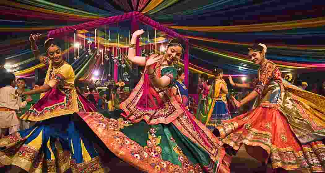 Women perform Garba during Navratri celebrations in Maharashtra.