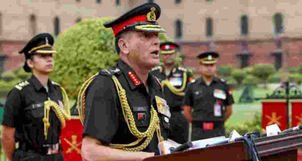 New Army Chief General Dhiraj Seth addresses the media at the South Block Lawns, in New Delhi on Wednesday.