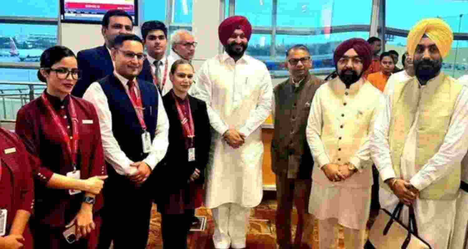 The flight passengers were welcomed and greeted with colourful gifts and vibrant cultural performances with loud Punjabi music resonating across the terminal complex.