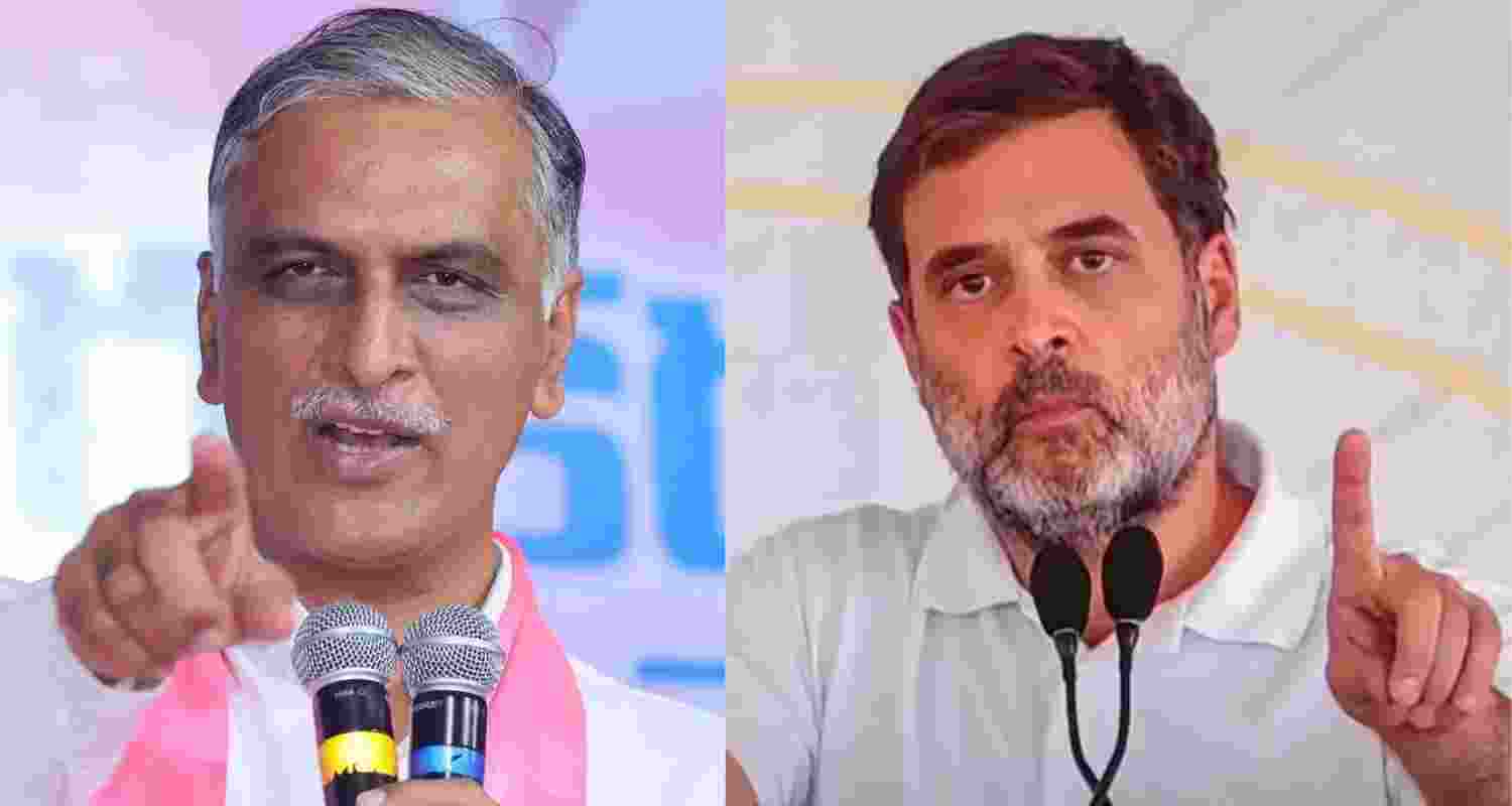 Bharat Rashtra Samithi leader and former Minister T Harish Rao (left) and Congress MP Rahul Gandhi.