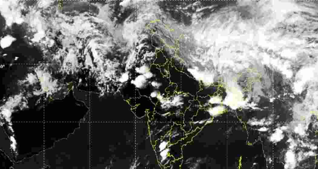 Satellite imagery from the India Meteorological Department shows cloud bands associated with successive Western Disturbance systems advancing eastwards towards India from the west. The movement indicates moisture-laden winds and atmospheric instability building over north India, likely to trigger dust storms, thunderstorms and scattered rainfall over the coming days.