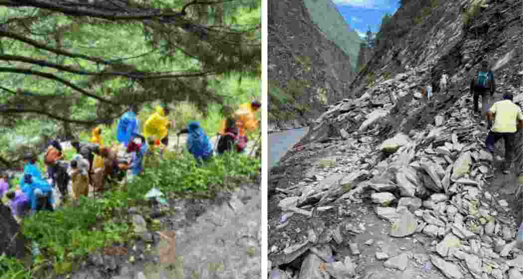 Rescue teams evacuate stranded pilgrims during the Manimahesh Yatra in Chamba district.