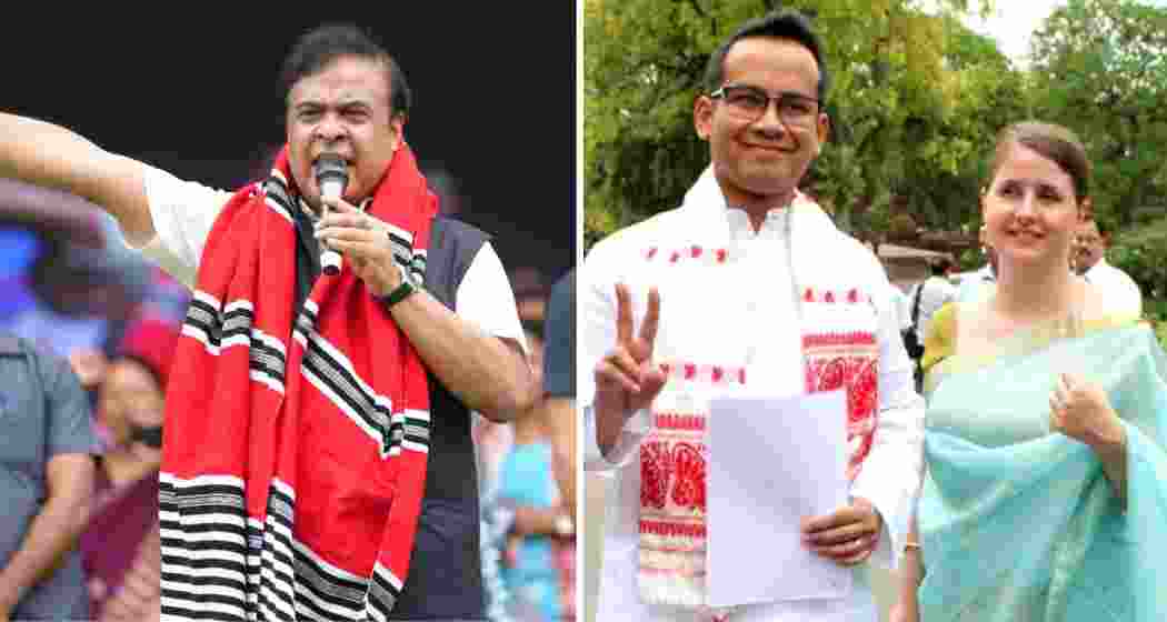 Chief Minister Himanta Biswa Sarma (L). Congress MP Gaurav Gogoi and his wife, Elizabeth Colburn Gogoi. Chief Minister Himanta Biswa Sarma (L). Congress MP Gaurav Gogoi and his wife, Elizabeth Colburn Gogoi.