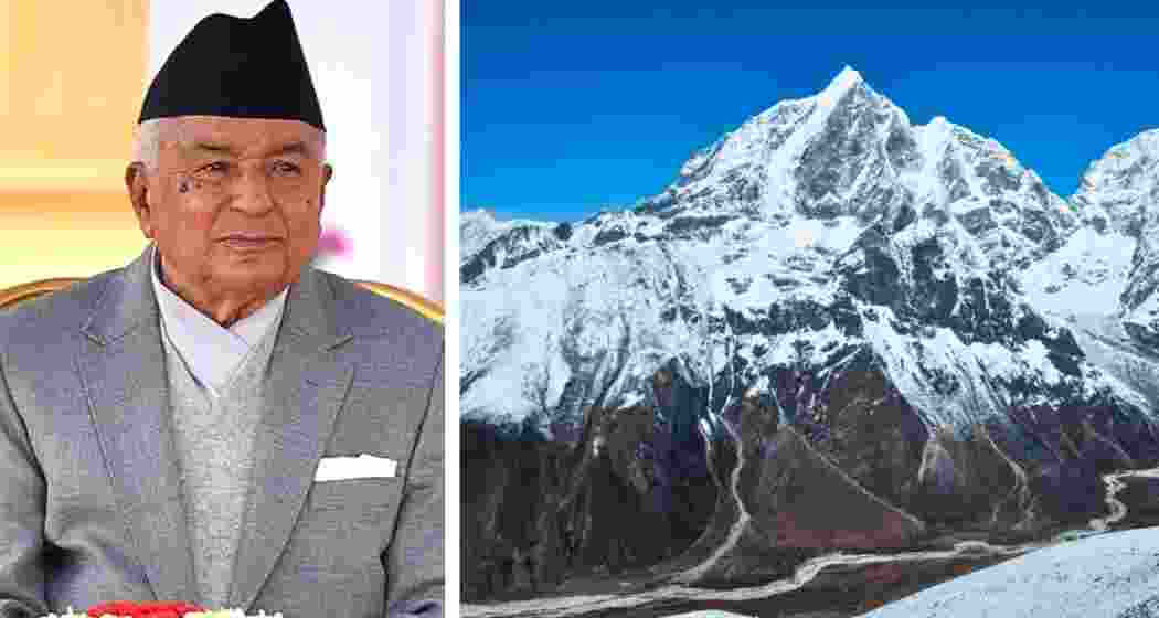 Nepal President Ramchandra Paudel and the Hindu Kush Himalayan range in the background on the right.