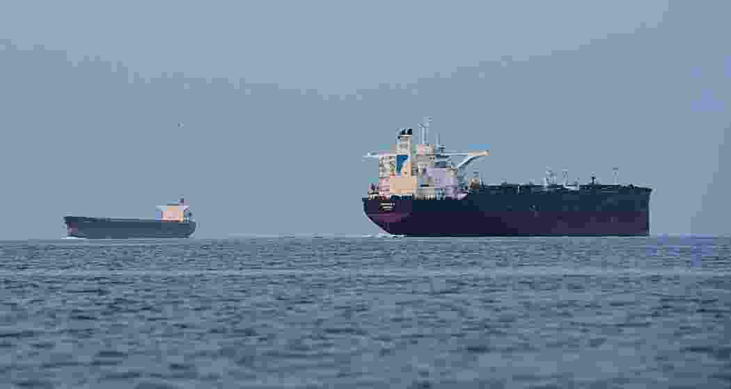 Tankers anchored in the Strait of Hormuz off the coast of Qeshm Island, Iran, on Saturday.