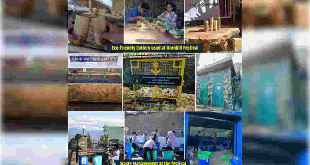 Visitors at the 25th Hornbill Festival in Nagaland celebrate culture while engaging in sustainability practices, such as using biodegradable materials and recycling, showcasing the festival’s commitment to environmental conservation.