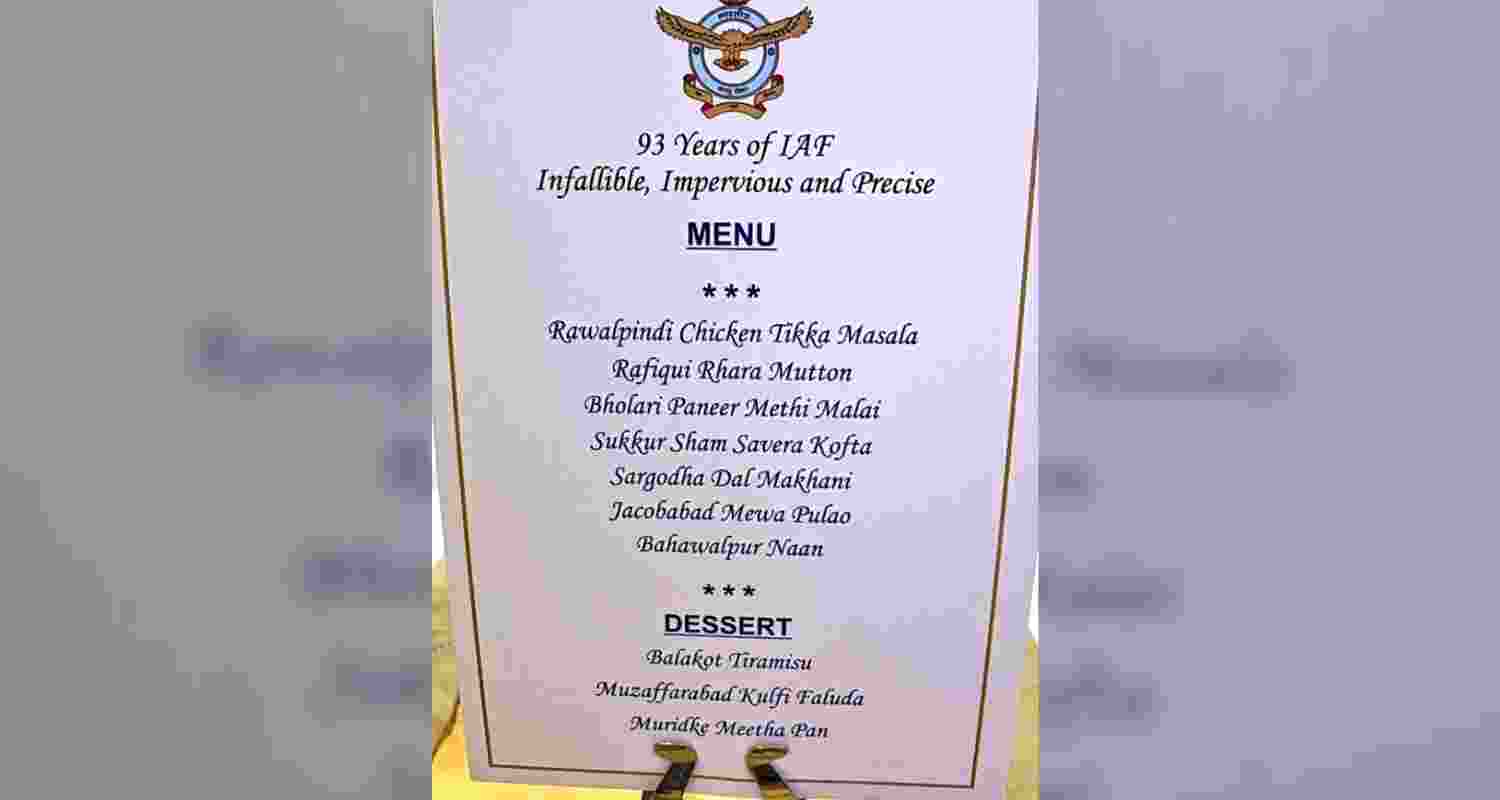IAF menu with the names of targeted places during Operation Sindoor. 