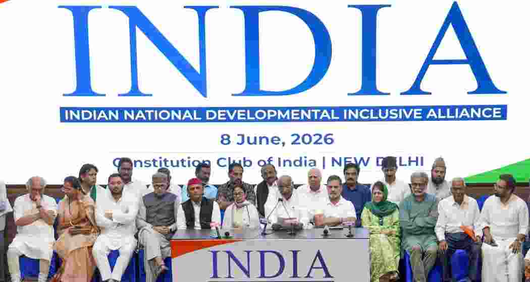  Lok Sabha LoP Rahul Gandhi, Congress President Mallikarjun Kharge, Samajwadi Party MP Akhilesh Yadav, TMC supremo Mamata Banerjee and others during a press conference after the INDIA bloc meeting, in New Delhi, on Monday.