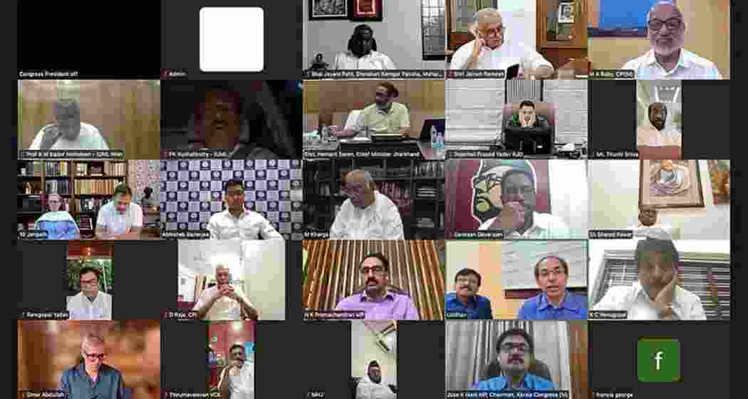 Leaders of the INDIA bloc during their virtual meet on Saturday. Leaders of the INDIA bloc during their virtual meet on Saturday.