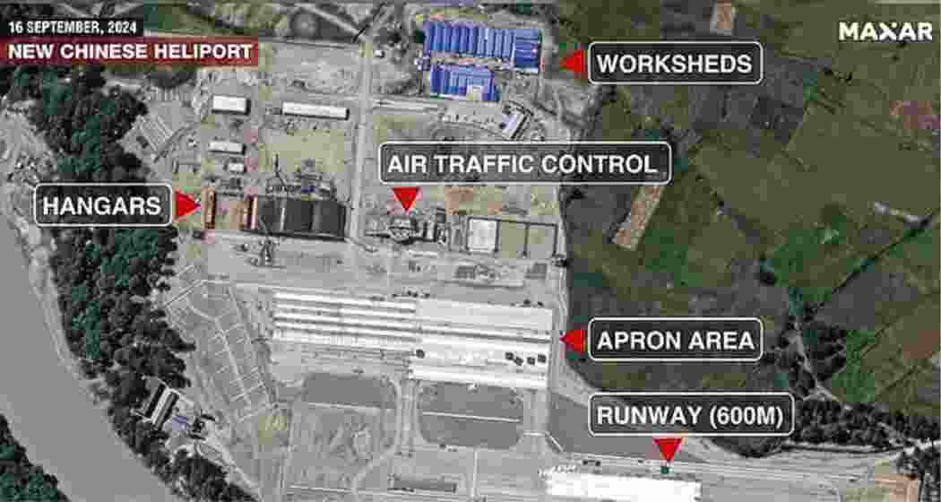 Satellite view of China’s heliport construction near the eastern sector of the LAC. Satellite view of China’s heliport construction near the eastern sector of the LAC.