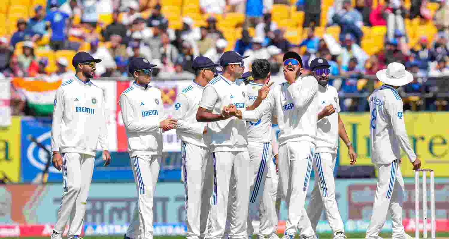 An image of Team India celebrating their victory in the Test series against England.