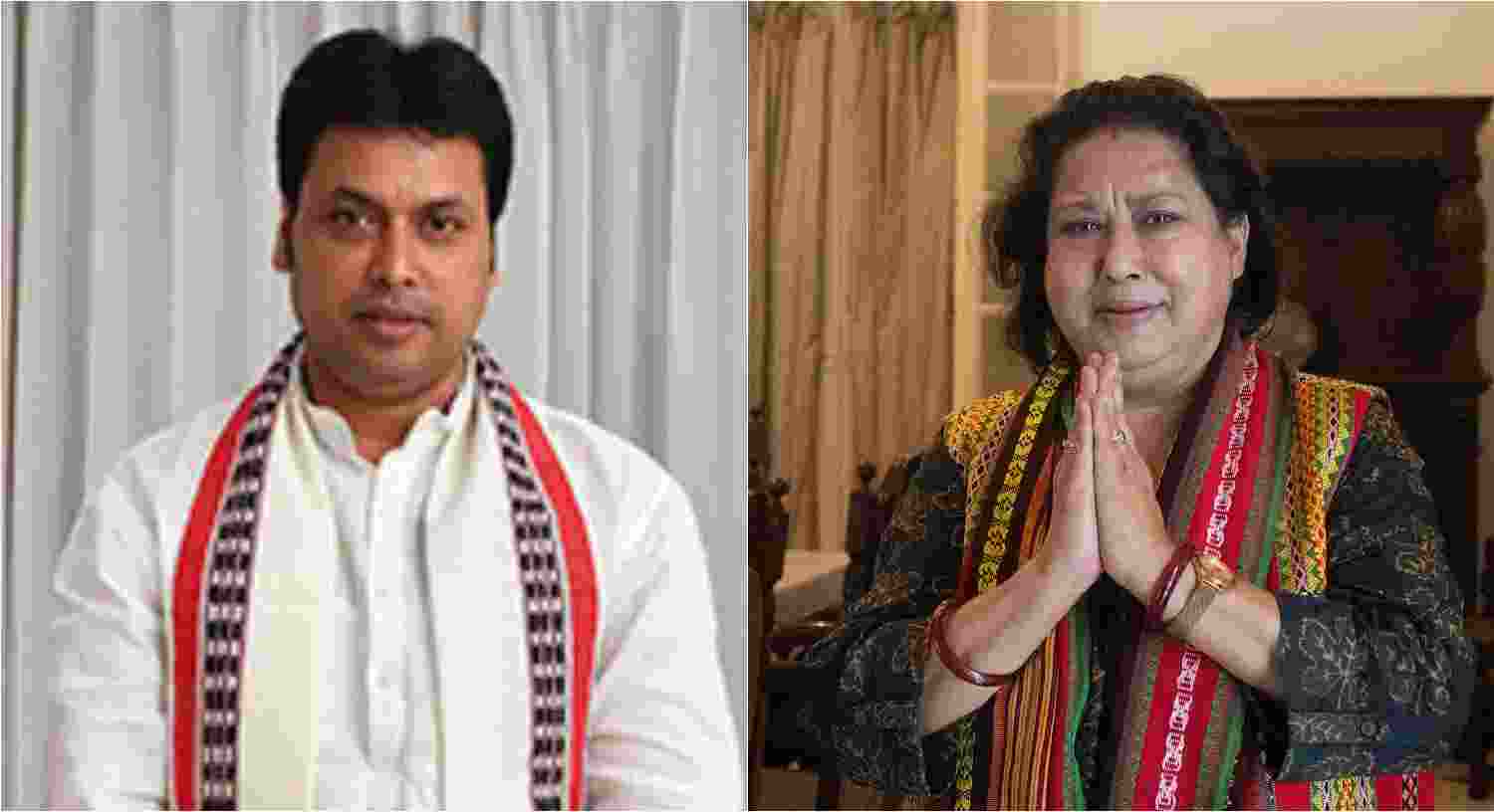 BJP candidates Biplab Kumar Deb and Kriti Devi Debbarman. BJP candidates Biplab Kumar Deb and Kriti Devi Debbarman.