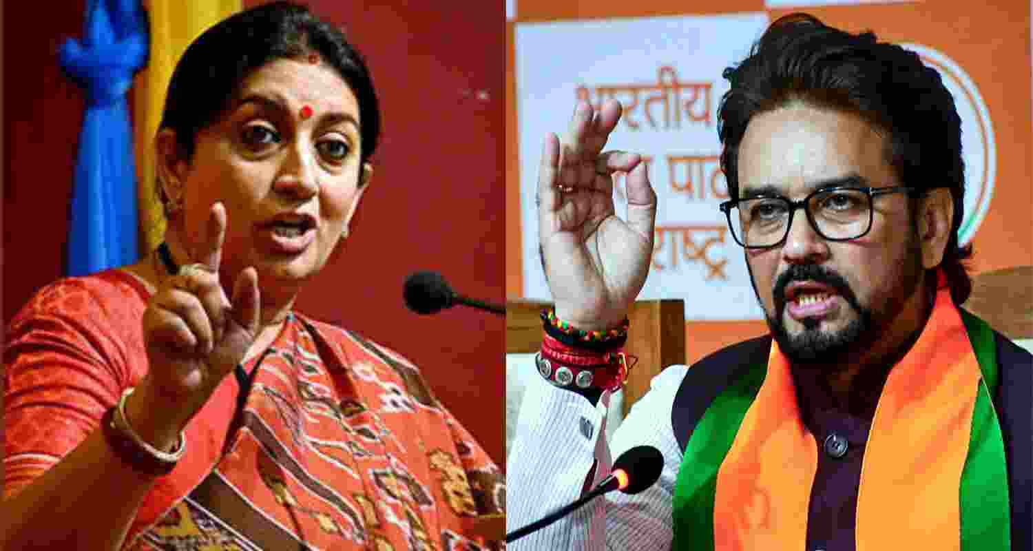 Former Union ministers Smriti Irani (left) and Anurag Thakur.