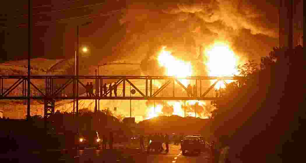 A huge fireball rises after Israeli air raids on Tehran on Sunday.