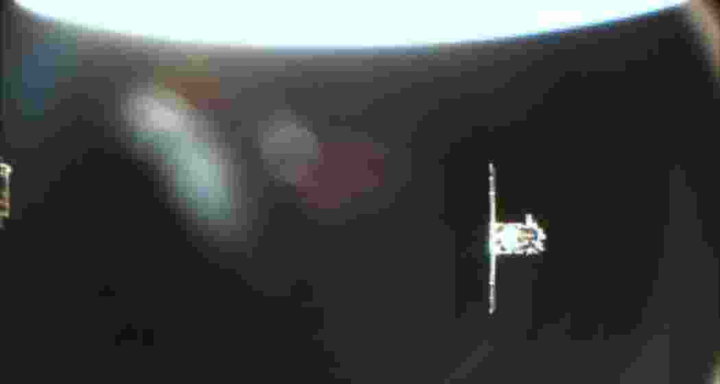 An image released by ISRO’s displaying SpaDeX satellites during an in-space trial, achieving proximity of three metres—a critical step towards mastering docking technology for future space missions.