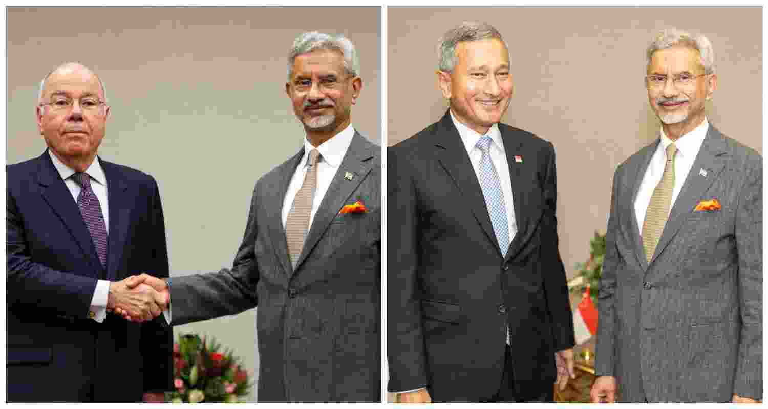 External Affairs Minister S. Jaishankar with Brazil's Foreign Minister Mauro Vieira (L) and Singapore's Foreign Minister Vivian Balakrishnan (R) during the G20 Foreign Ministers' Meeting in Johannesburg. (Image: X/@DrSJaishankar).