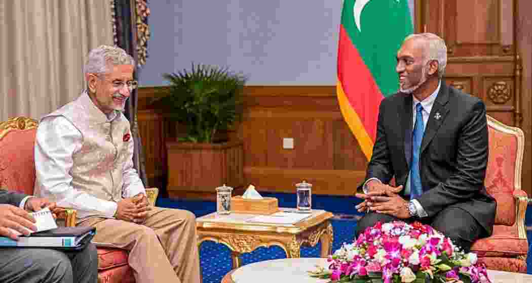 External Affairs Minister S. Jaishankar and Maldivian President Mohamed Muizzu during a bilateral meeting.