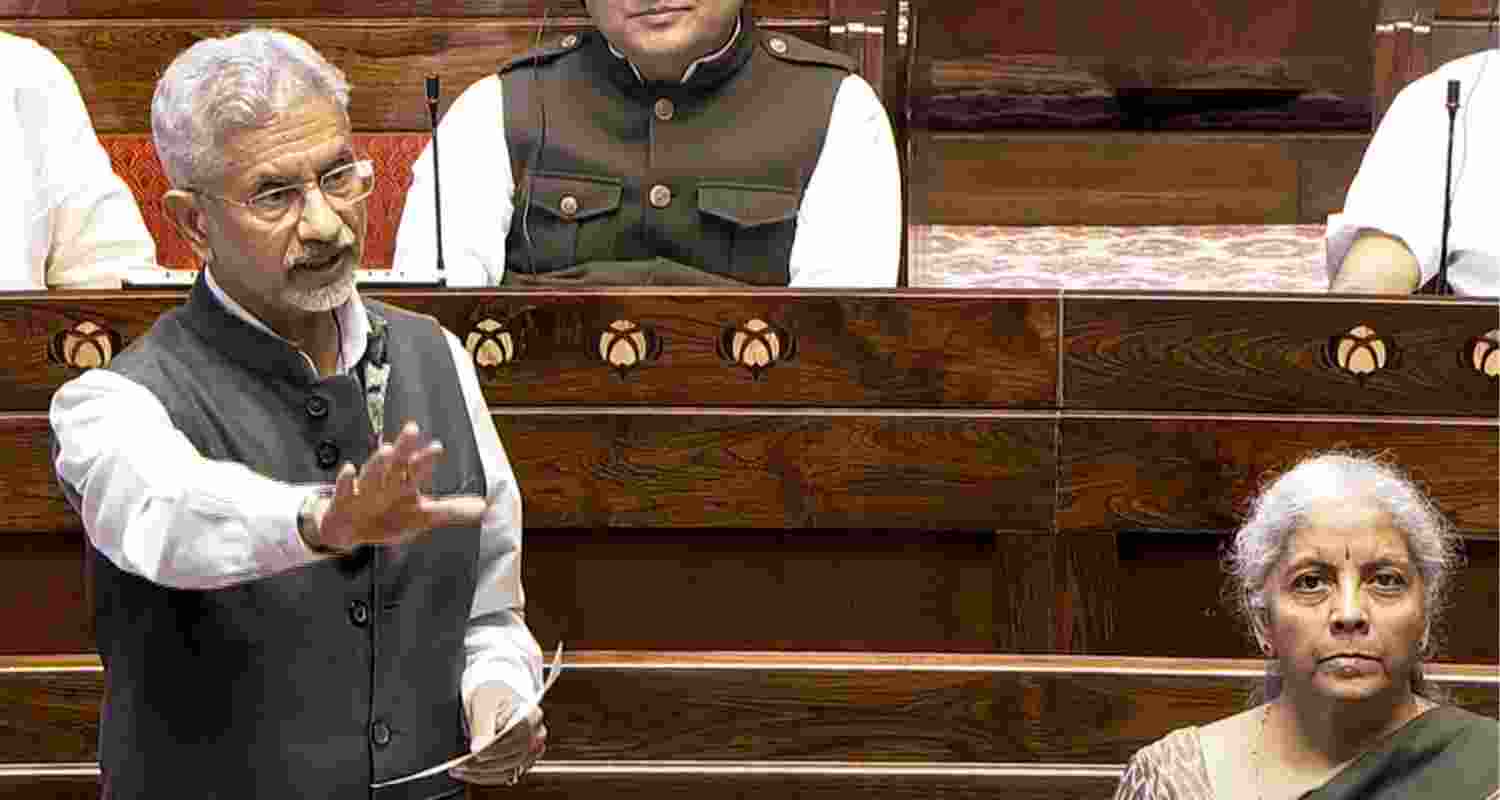 External Affairs Minister S Jaishankar speaks during a debate in the Rajya Sabha on the Pahalgam terror attack and Operation Sindoor, at the Monsoon session of Parliament, in New Delhi, Wednesday.