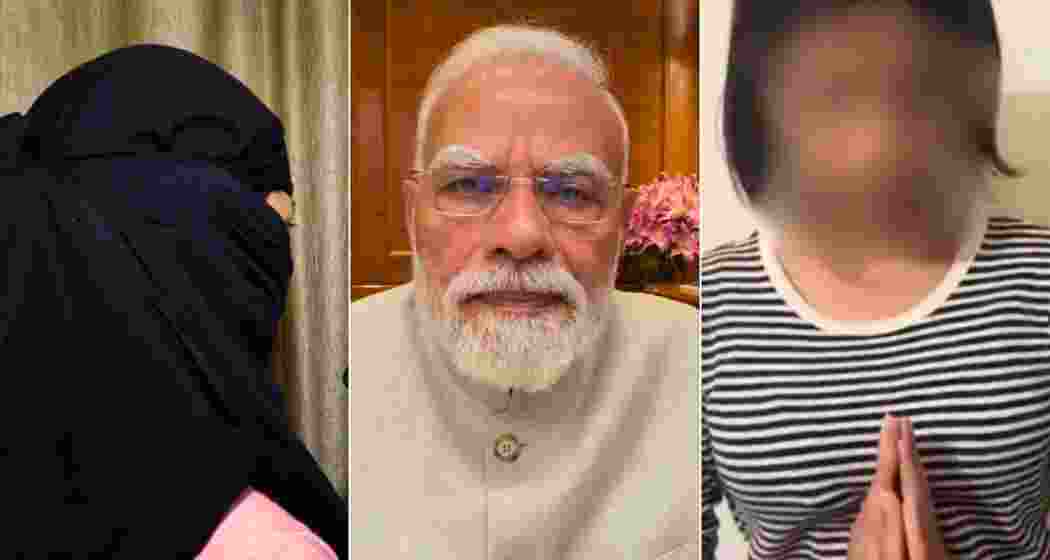 Prime Minister Narendra Modi (C), the 15-year-old girl accused in the case (R), and her mother (L).