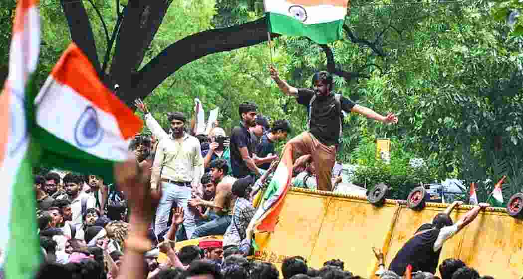 Protesters during the recent demonstration at Jantar Mantar in New Delhi.