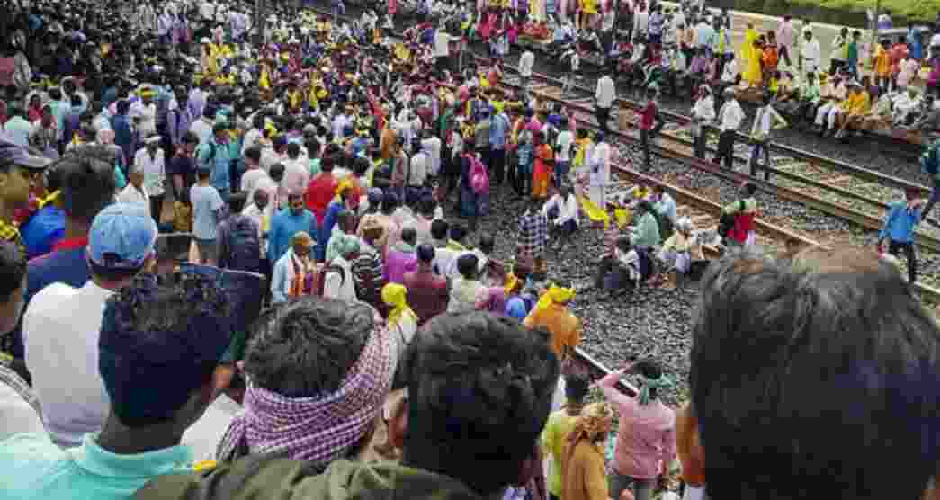 The protesters were seen sitting on tracks at Rai station in Ranchi, Parasnath in Giridih and Chandrpura in Bokaro district under the banner of Adivasi Kurmi Samaj (AKS) to press their demand for a Scheduled Tribe (ST) status for the community.