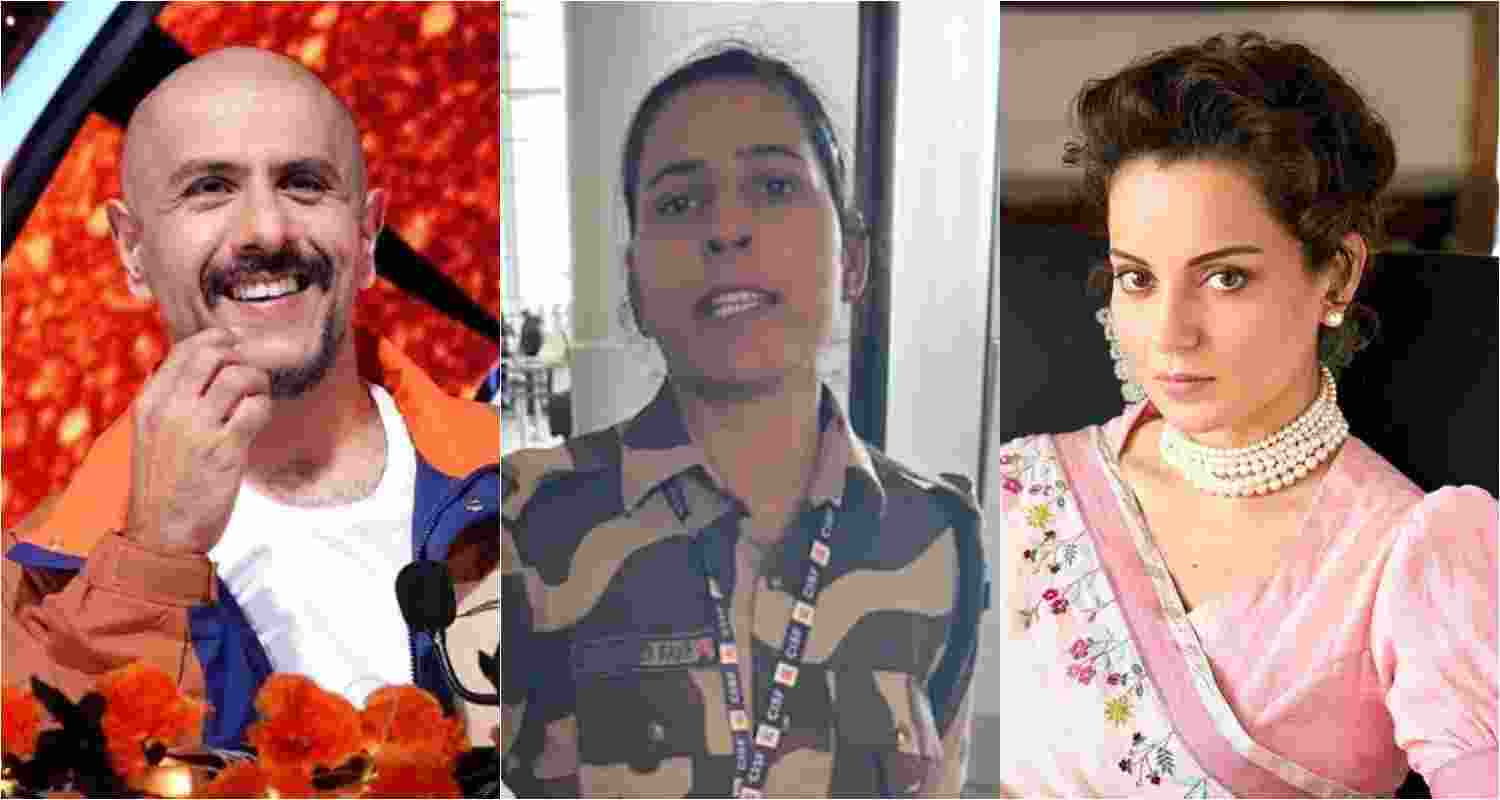 (From left to right) Music composer Vishal Dadlani, CISF constable Kulwinder Kaur, actor-turned-politician Kangana Ranaut. (From left to right) Music composer Vishal Dadlani, CISF constable Kulwinder Kaur, actor-turned-politician Kangana Ranaut.