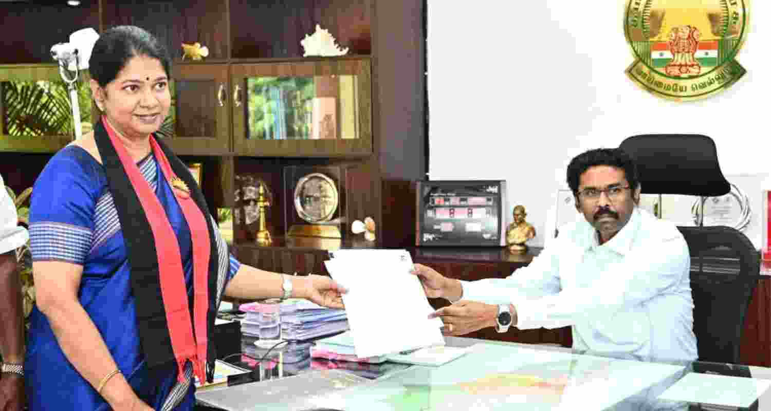 Kanimozhi files nomination to contest from DMK. Kanimozhi files nomination to contest from DMK.