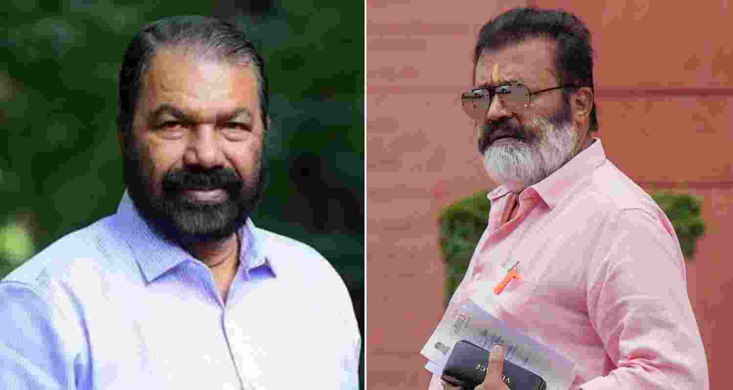 Kerala Education Minister V Sivankutty (left) and Union Minister Suresh Gopi. Kerala Education Minister V Sivankutty (left) and Union Minister Suresh Gopi.