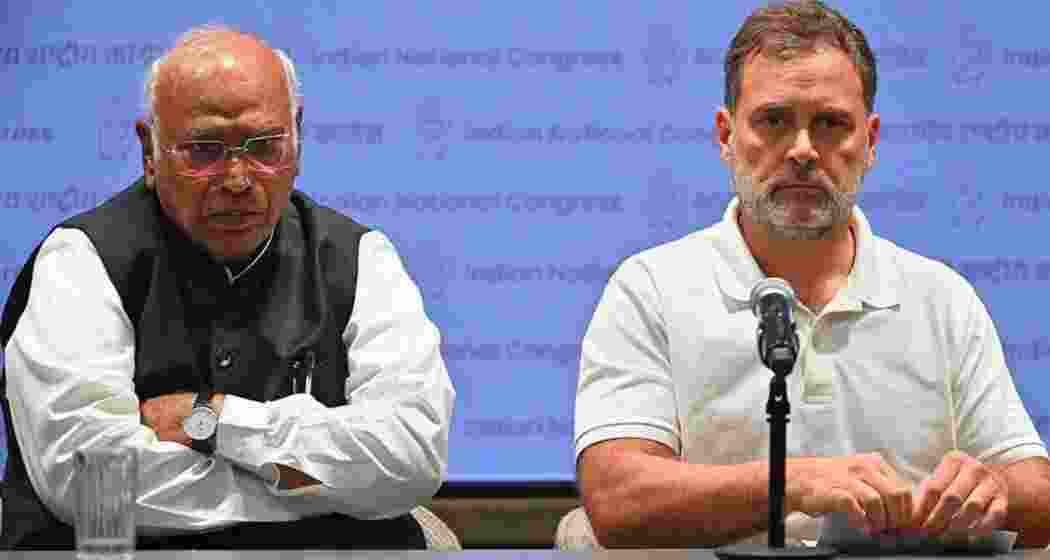 Congress president Mallikarjun Kharge and Leader of Opposition in the Lok Sabha Rahul Gandhi. Congress president Mallikarjun Kharge and Leader of Opposition in the Lok Sabha Rahul Gandhi.