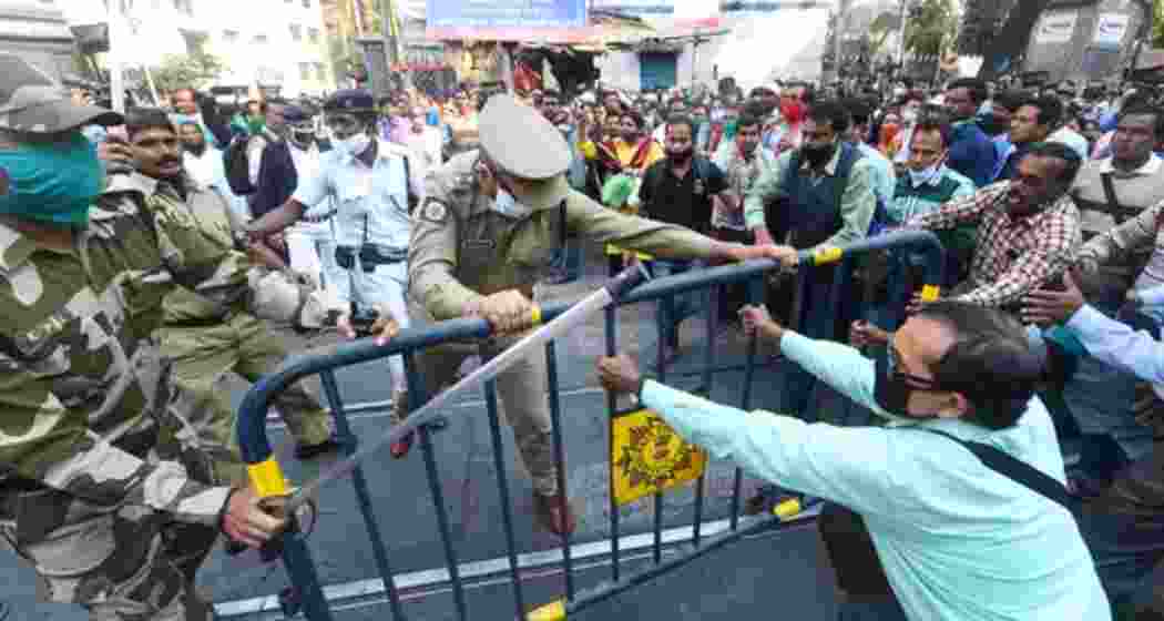 Unemployed teachers protest outside Netaji Indoor Stadium in Kolkata as police enforce strict checks ahead of Mamata Banerjee’s meeting following the Supreme Court’s verdict on SSC appointments. (Representative image)