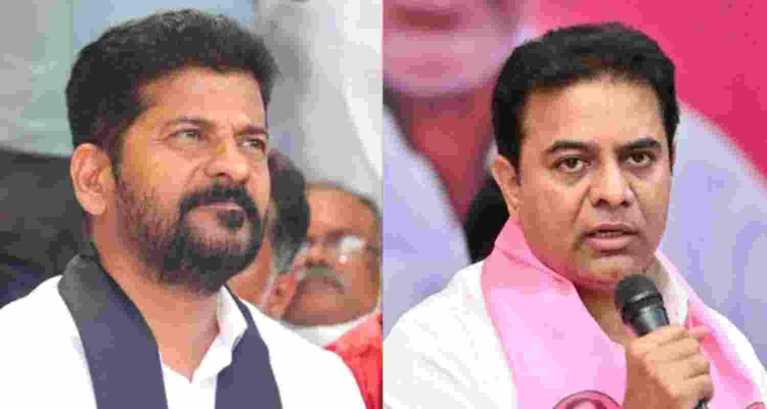 Telangana Chief Minister A Revanth Reddy (left) and Bharat Rashtra Samithi working president KT Rama Rao.  