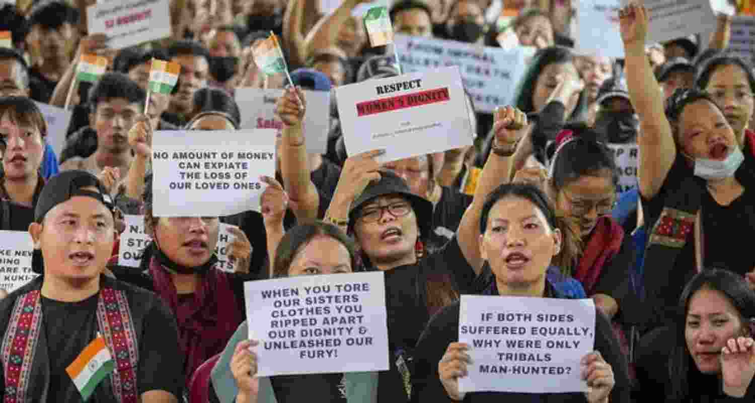 Members of the Kuki community during a protest against the violence in Manipur. Image for representation. Members of the Kuki community during a protest against the violence in Manipur. Image for representation.