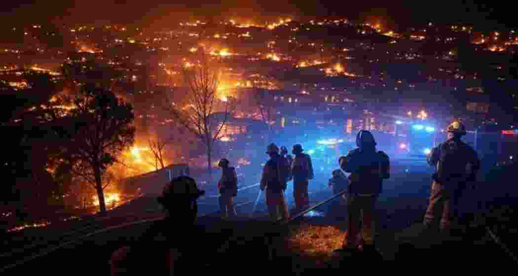 Los Angeles firefighters battle relentless wildfires as strong winds and dry vegetation fuel the devastation, with over 12,000 structures destroyed and 153,000 residents under evacuation orders.