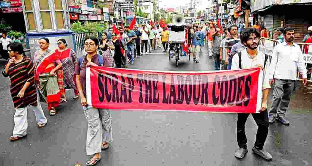 A work strike in Kolkata by 10 central trade unions against the four labour codes. (File photo)