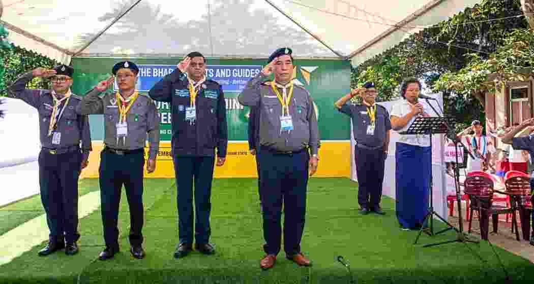 Mizoram Chief Minister Lalduhoma salutes participants at the 8th Northeast Mini Jamboree of Bharat Scouts and Guides in Aizawl, emphasising unity and service as central themes of the event.