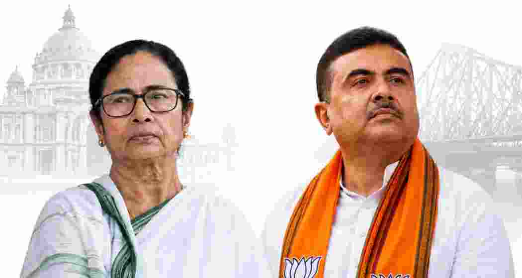 West Bengal Chief Minister Mamata Banerjee and BJP leader Suvendu Adhikari (R). 