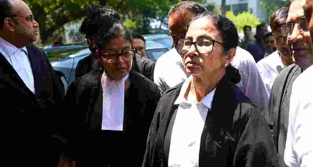 West Bengal Chief Minister Mamata Banerjee outside the Calcutta High Court premises on Thursday after appearing and arguing in a case related to alleged post-poll violence in the state, where she later drew attention over her legal status following a Bar Council of India query.