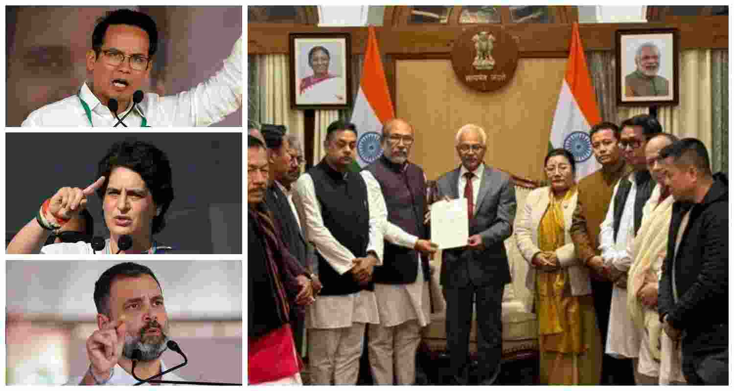 Manipur CM N Biren Singh's resignation has triggered political debates, raising questions about its intent as the state continues to reel through the ongoing unrest. In photos: From top: Assam Congress MP Gaurav Gogoi, Congress General Secretary Priyanka Gandhi Vadra, Leader of the Opposition, Rahul Gandhi. Manipur CM N Biren Singh's resignation has triggered political debates, raising questions about its intent as the state continues to reel through the ongoing unrest. In photos: From top: Assam Congress MP Gaurav Gogoi, Congress General Secretary Priyanka Gandhi Vadra, Leader of the Opposition, Rahul Gandhi.