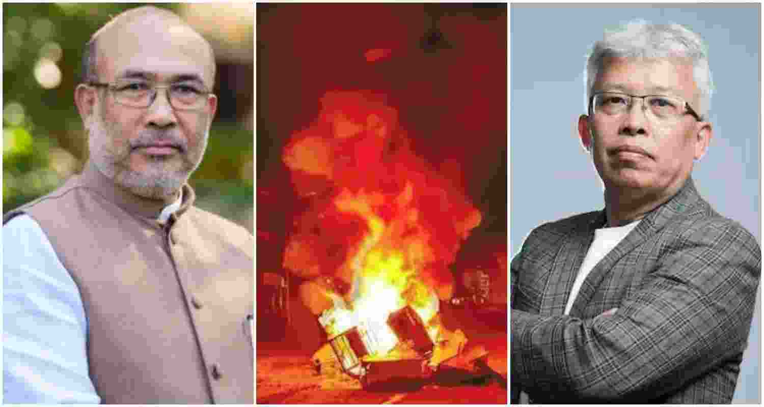 BJP leader and Manipur CM N.Biren Singh (L), Congress leader Angomcha Bimol Akoijam, who emerged victorious in the Inner Manipur constituency (R).