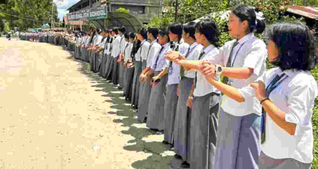 Students in Imphal peacefully protest against the violence in Manipur. File photo. Students in Imphal peacefully protest against the violence in Manipur. File photo.