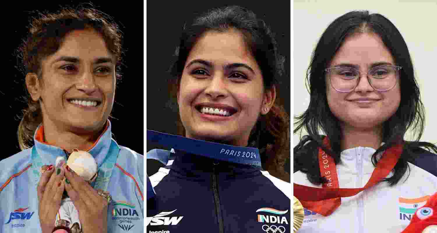 From left to right: Vinesh Phogat, Manu Bhaker, and Avni Lekhara.
