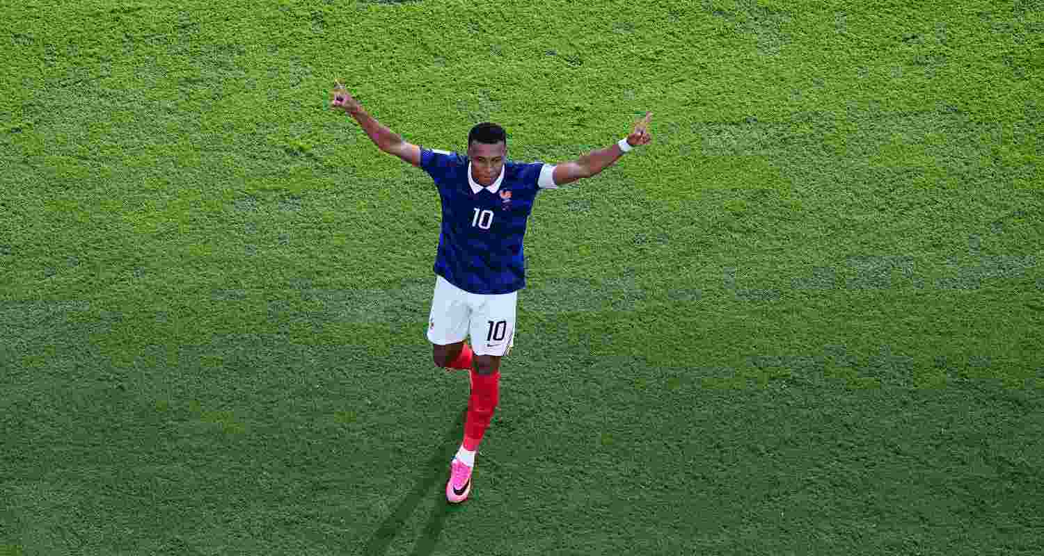 France's Kylian Mbappe celebrates his second goal against Sweden during the World Cup round of 32 soccer match in East Rutherford, N.J., near New York, Tuesday, June 30, 2026.