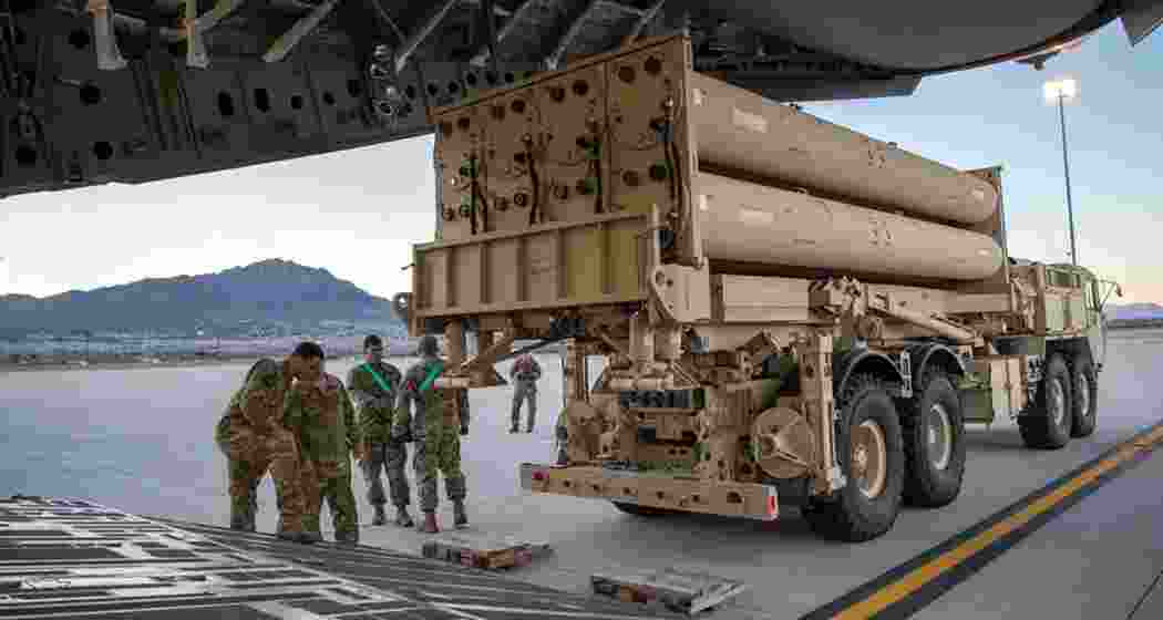 US soldiers prepare a shipment of missile defence systems at a military base before transfer to Israel.